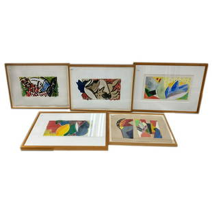 5 Paintings Mixed Media on Paper by Frances Barth: 5 Paintings Mixed Media on Paper by Frances Barth American, (Born 1946). All Signed Lower Right and Dates From 1981-1983. In Original Frames. Condition: All in Excellent Condition. Dimensions: Largest