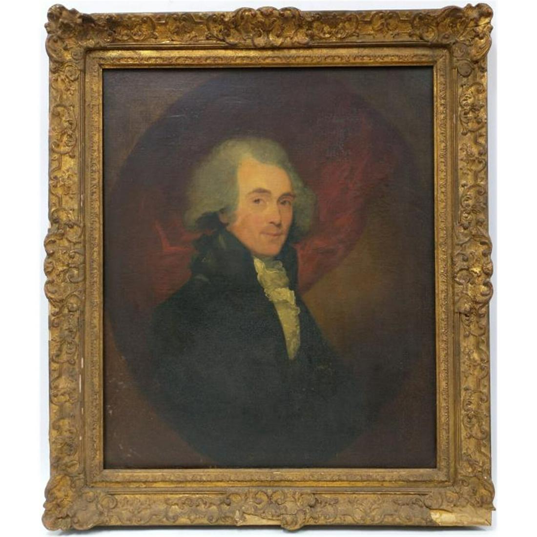 Painting Oil on Canvas by Gilbert Stuart.: Painting Oil on Canvas by Gilbert Stuart, American (1755-1824) of John Logan (1750-1805) with invoice from Auslew Gallery, Inc., Norfolk, VA and full documentation. Condition: Generally good condition