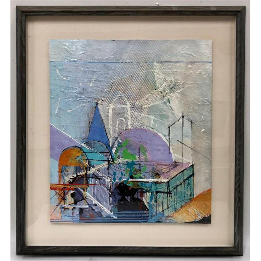 Painting Mixed Media by Calman Shemi,: Painting Mixed Media by Calman Shemi, Argentina/Israel (Born 1939) Signed Lower Right w/ Certificate of Authenticity & Original Invoice From Circle Gallery. In Original Frame & Added Drawing on the Ba