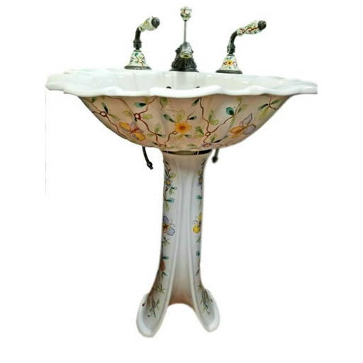Sherle Wagner Hand Painted Porcelain Sink/pedestal