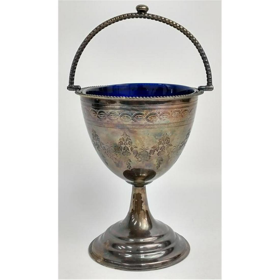 Silver Footed Candy Dish, Cobalt Blue Glass Insert (1 of 3)