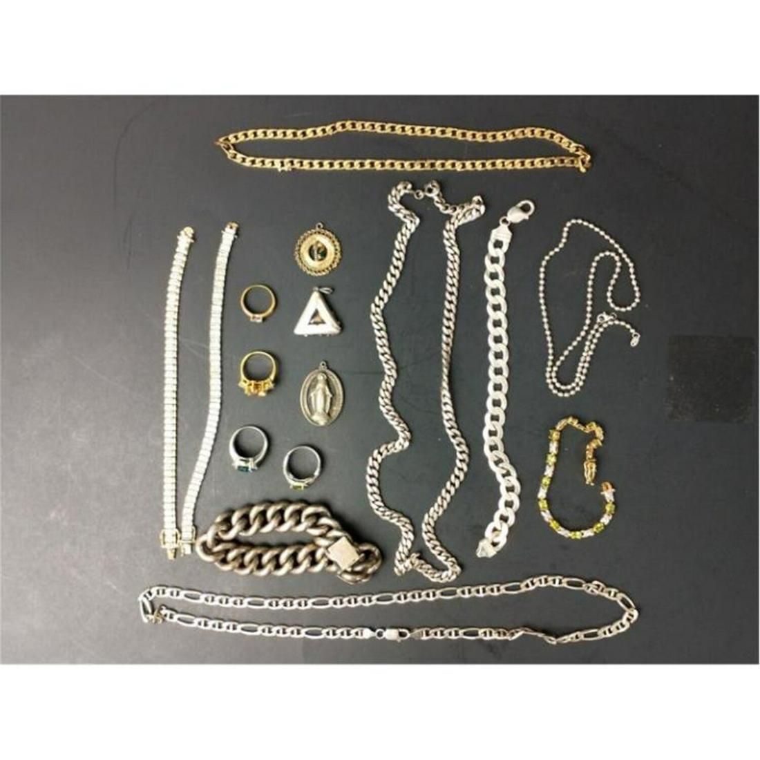 16 Silver Jewelry Items; Rings, Bracelets Etc. (1 of 6)