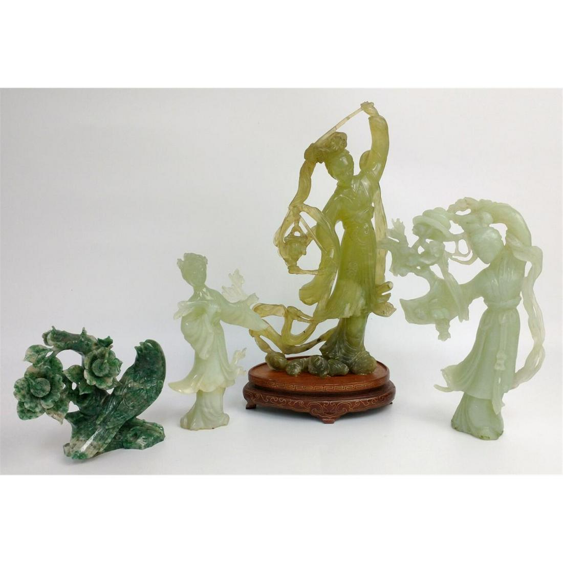 4 Chinese Green Hard Stone Figures (1 of 4)