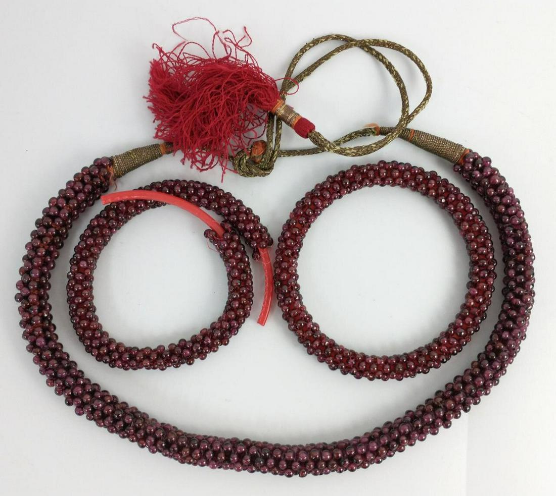 Asian Beaded Necklace & 2 Bracelet w/ Red Stones (1 of 3)