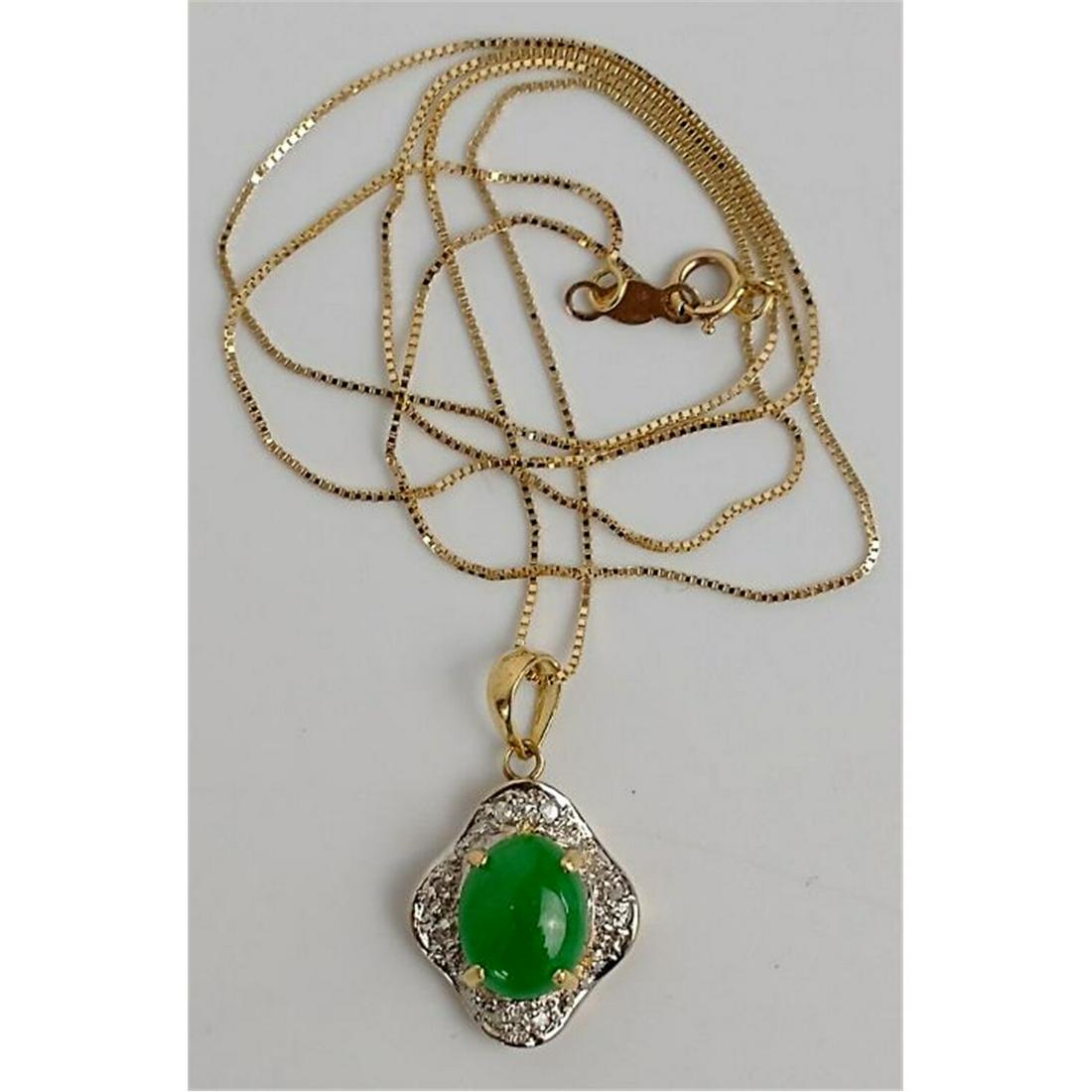 14K Gold, Jade & Diamond Pendant on 14K Gold Chain (1 of 4)