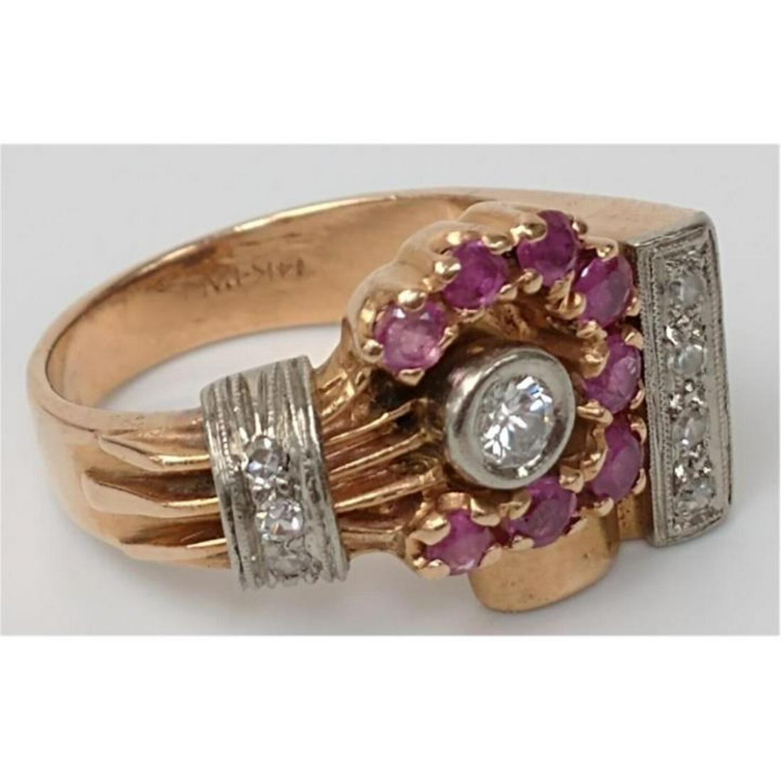 Retro 14K Rose & White Gold & Diamond Ring (1 of 4)