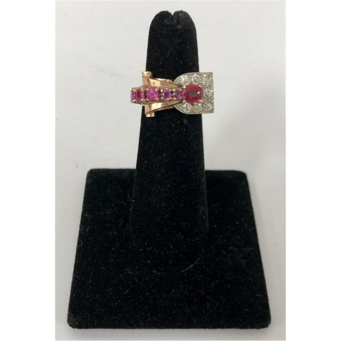 14K Gold, Diamond & Ruby Retro Ring. Circa 1940's (1 of 6)