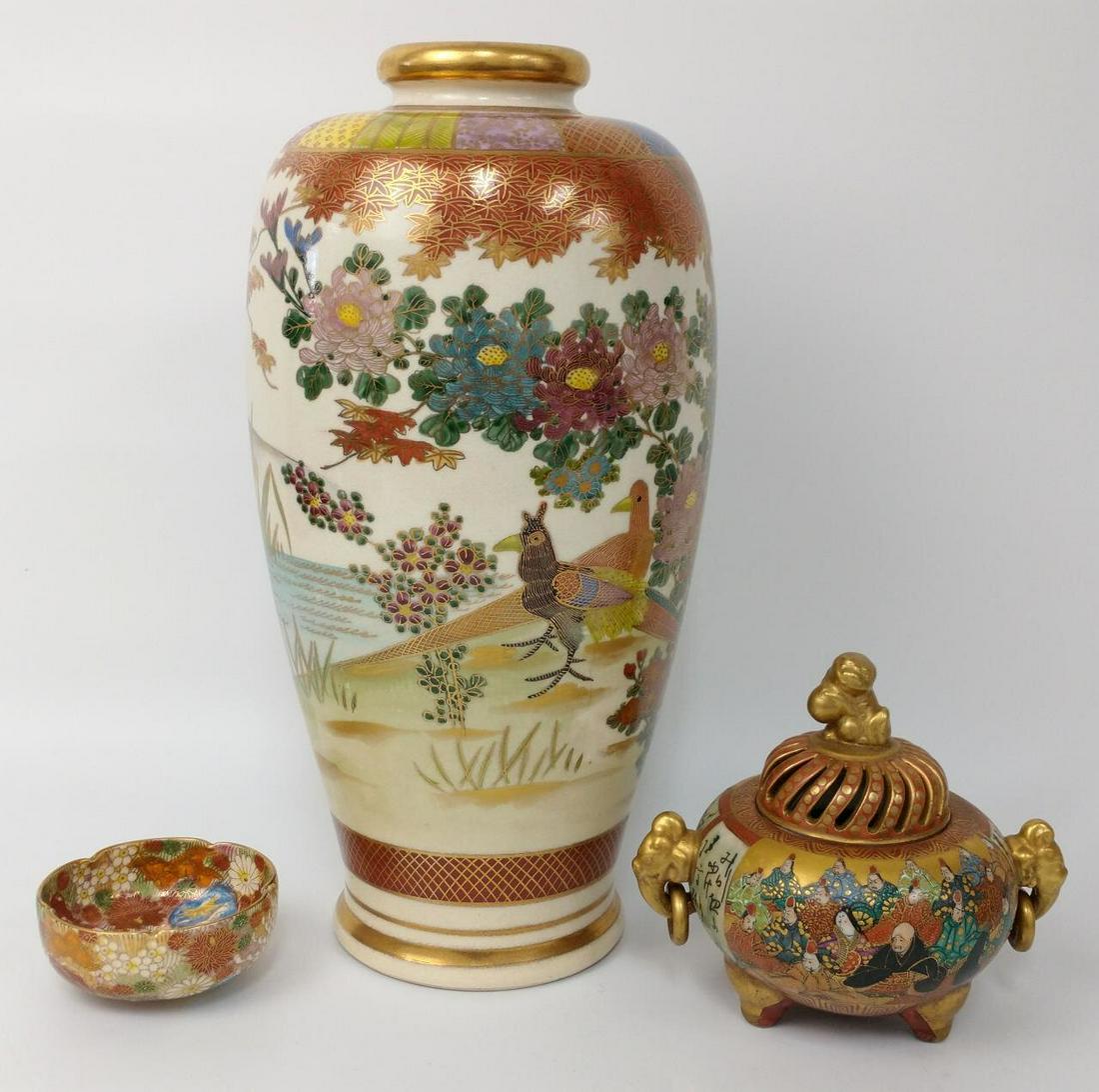 3 Japanese Satsuma Items, All Signed (1 of 10)
