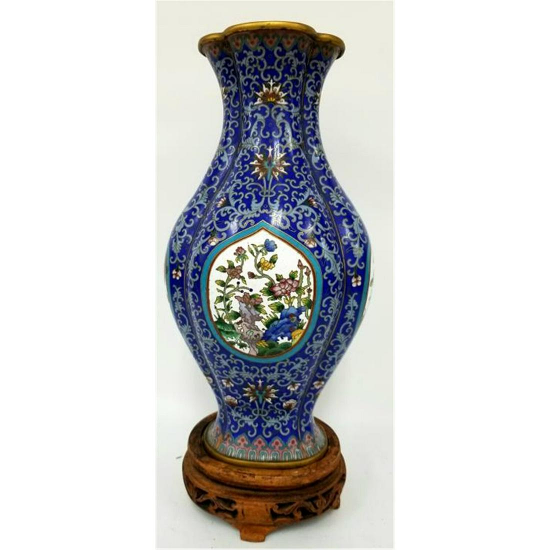 Chinese Signed Cloisonne Vase with Original Base. (1 of 9)
