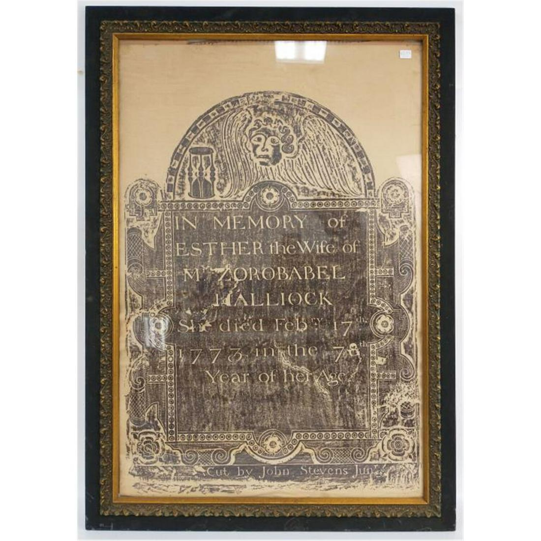 Antique Gravestone Rubbing Originally from 1773 (1 of 3)