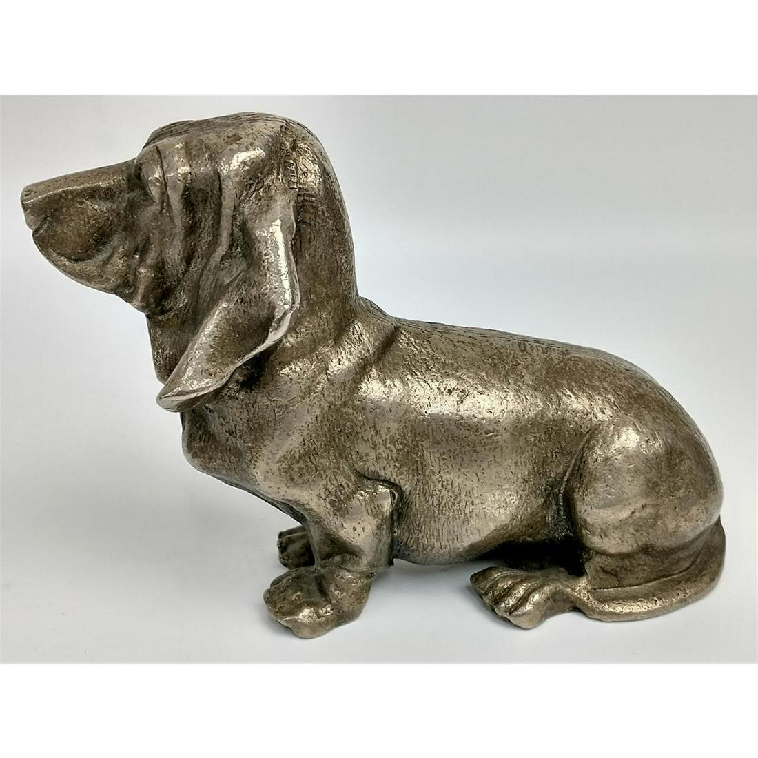 Antique Silvered Bronze Figure of a Dachshund Dog. (1 of 3)