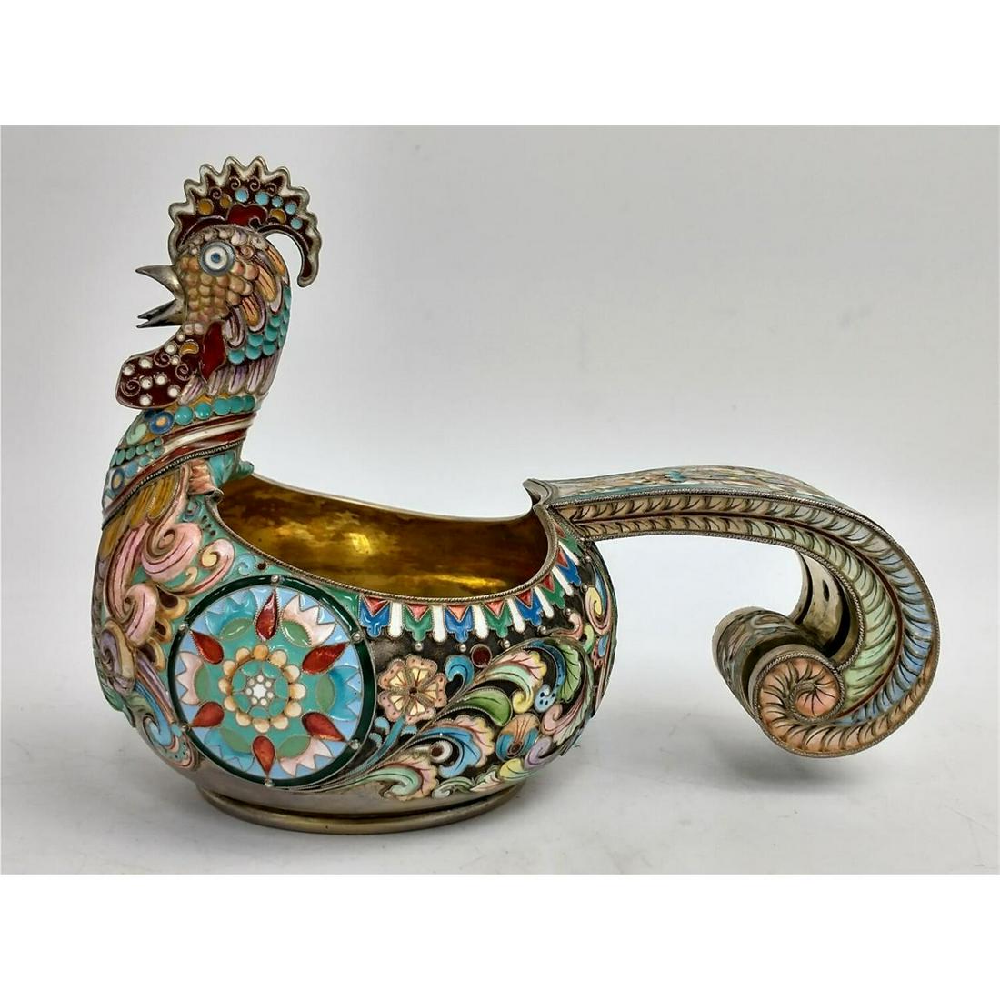 Signed Russian Silver Enamel Kovsh. (1 of 6)