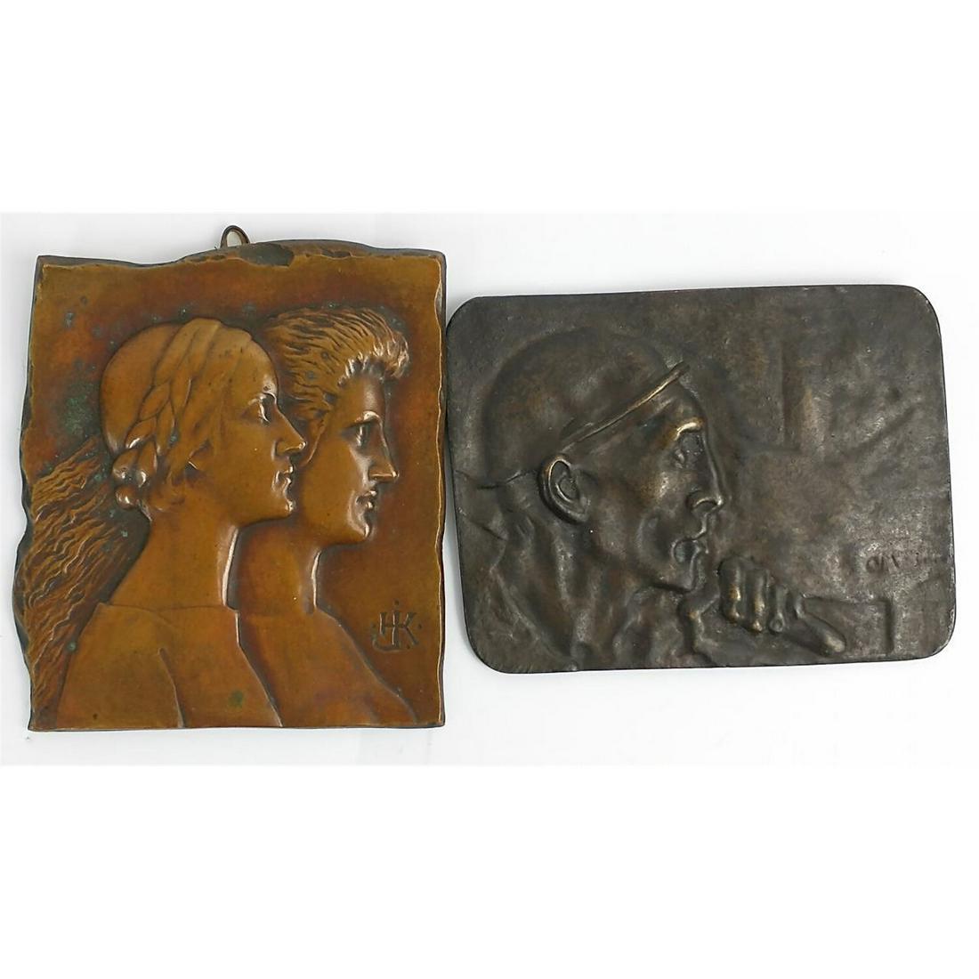 2 Signed Art Nouveau Bronze Plaques (1 of 5)