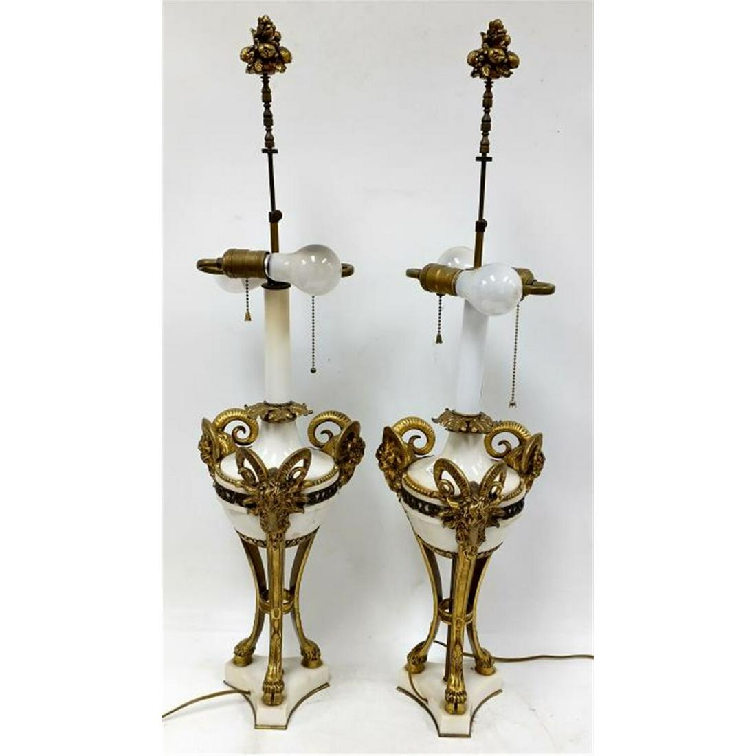 Pair of Figural Bronze Mounted White Marble Lamps (1 of 6)