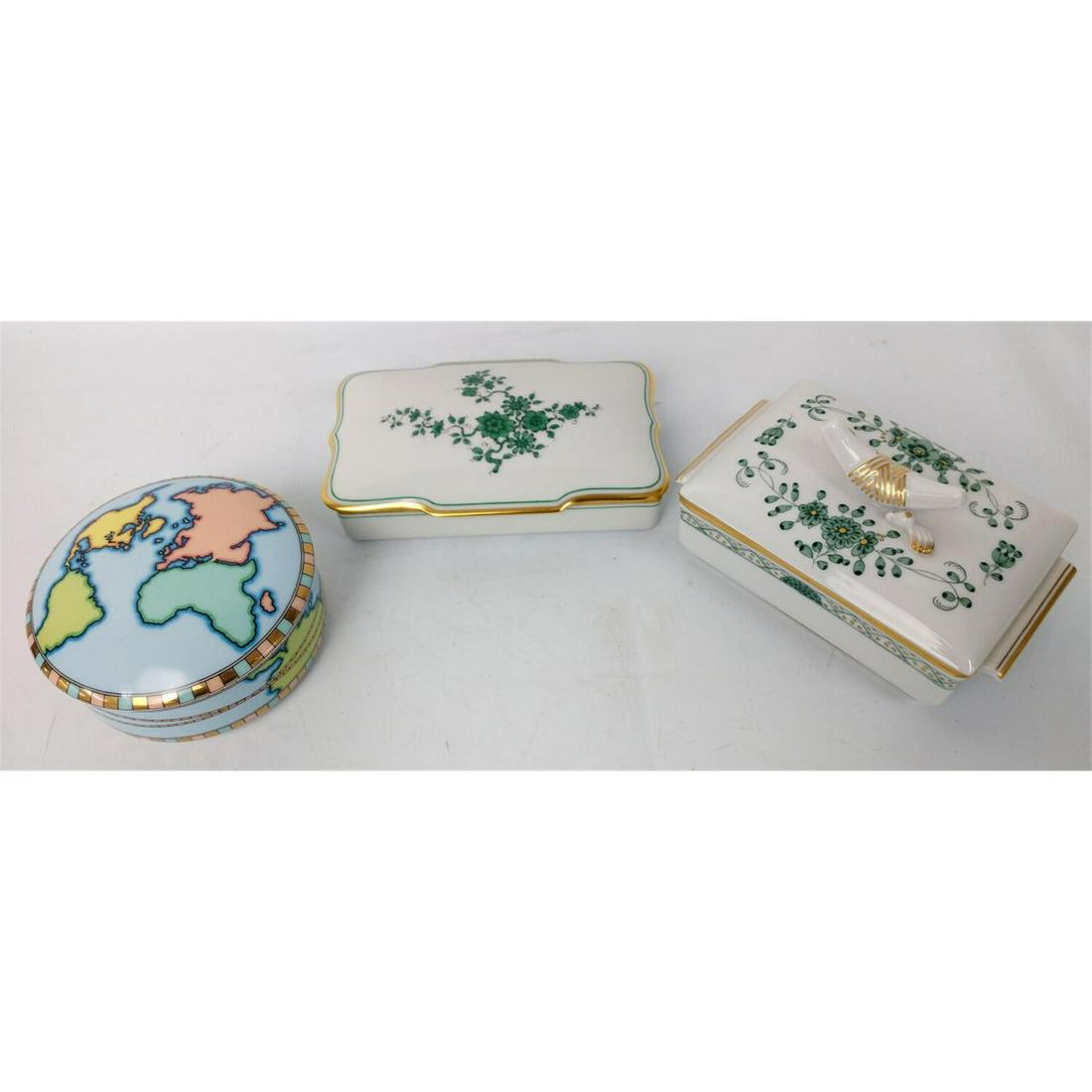3 Vintage Porcelain Boxes; Meissen & Tiffany: 3 Vintage Porcelain Boxes Including Meissen, Vienna & Tiffany & Company.Condition: ExcellentDimensions: Tiffany- H-1.5" x Dia-3.75".Provenance: From a Long Island, NY Home.Please note the absence of a