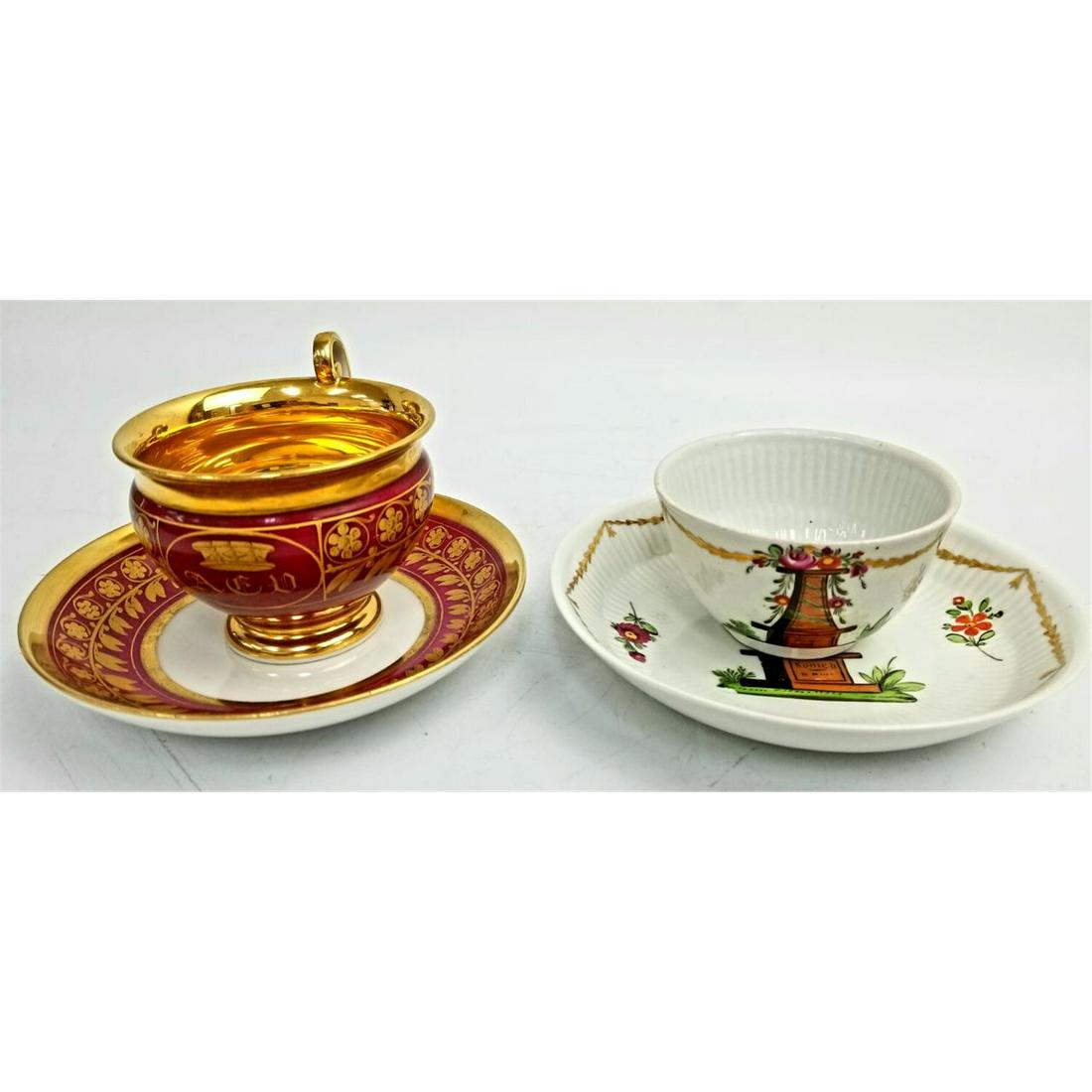 2 Antique European Porcelain Cup & Saucers. (1 of 6)