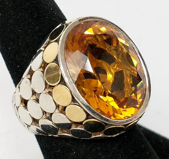 John Hardy 18k Gold Sterling Silver Ring Citrine