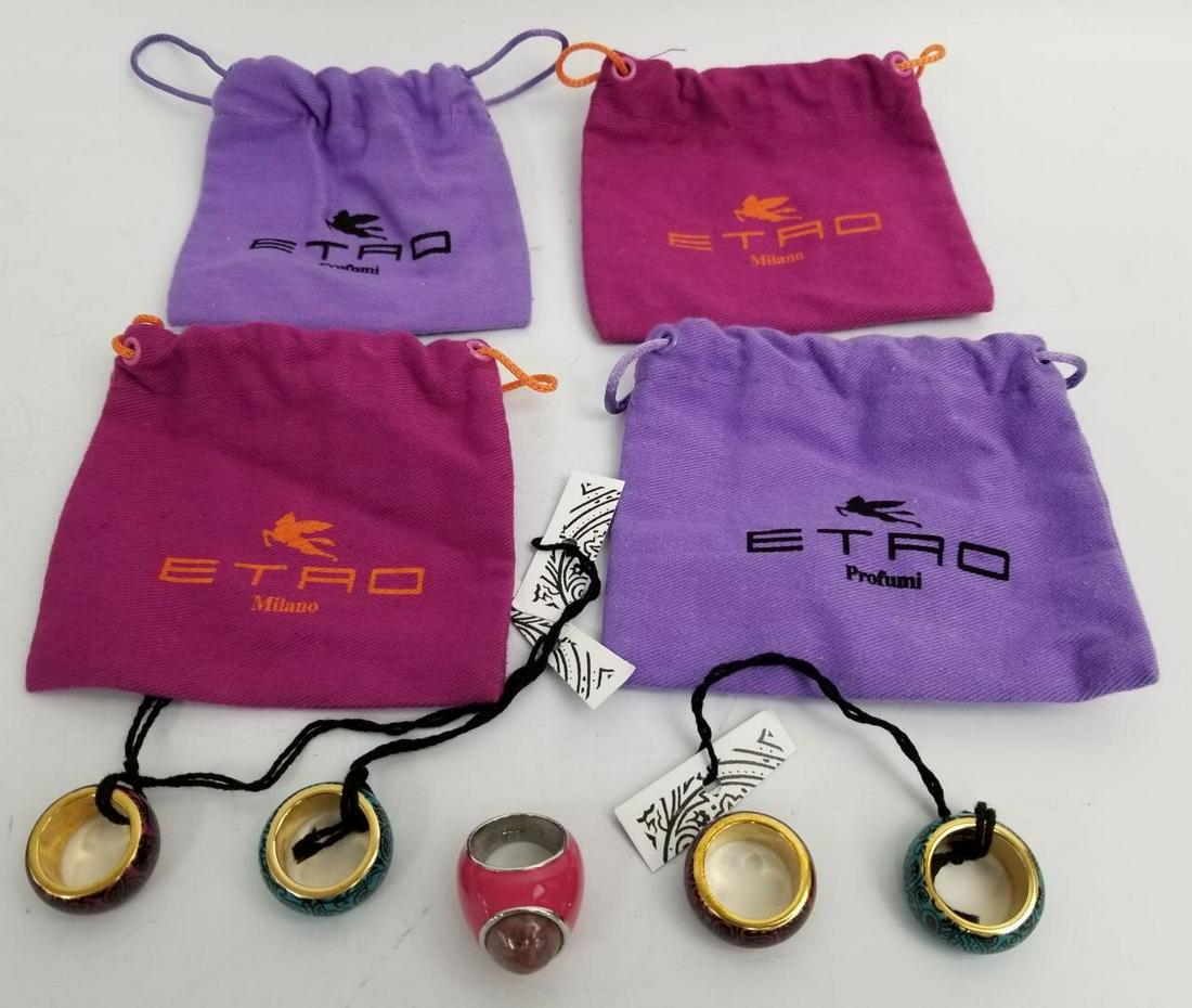 5 "Etro" Enamel Rings, All Signed.: 5 "Etro" Enamel Rings, All Signed. 4 w/ Original Bags. Condition: All in Good Condition.Provenance: From a Long Island, NY Collector. Please note the absence of a condition report does not imply that
