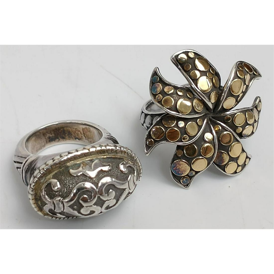 2 John Hardy Sterling Silver Rings. 1 w/ 18K Gold (1 of 6)