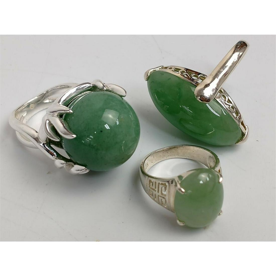 3pc Lot of Sterling Silver & Green Stone Rings (1 of 3)
