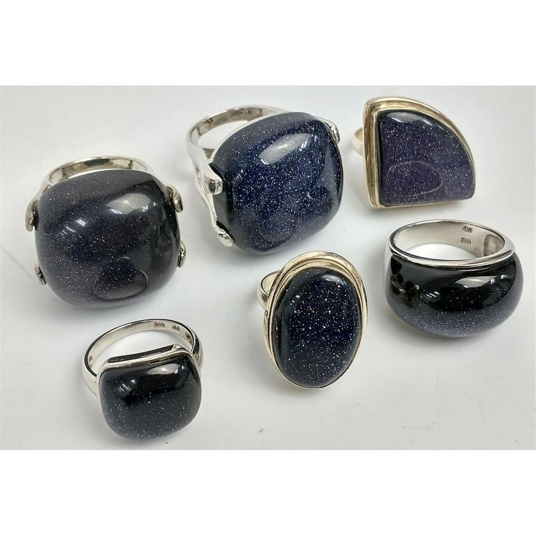 6pc Lot of Sterling Silver & Blue Stone Rings (1 of 3)