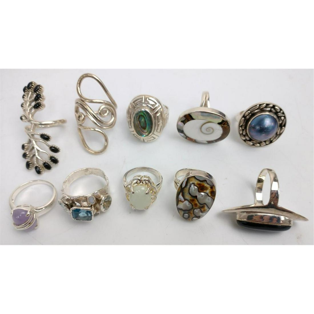 10pc Lot of Unusual Sterling Silver Rings (1 of 5)