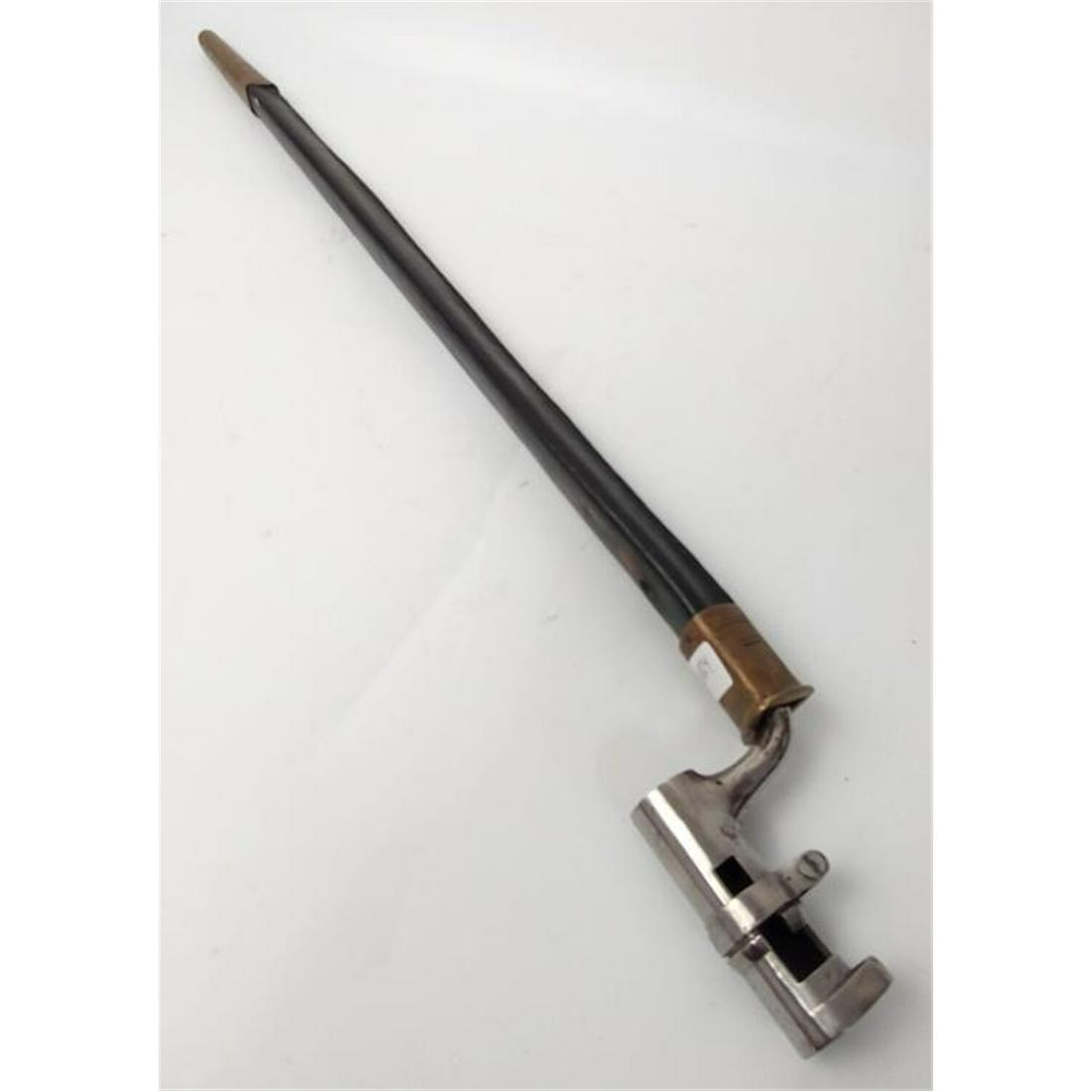 Antique US Socket Rifle Bayonet w/ Leather Scabbar: Antique US Socket Rifle Bayonet w/ Leather Scabbard. Condition: As FoundDimensions: L-23"Provenance: From a New York City Estate.Please note the absence of a condition report does not imply that there
