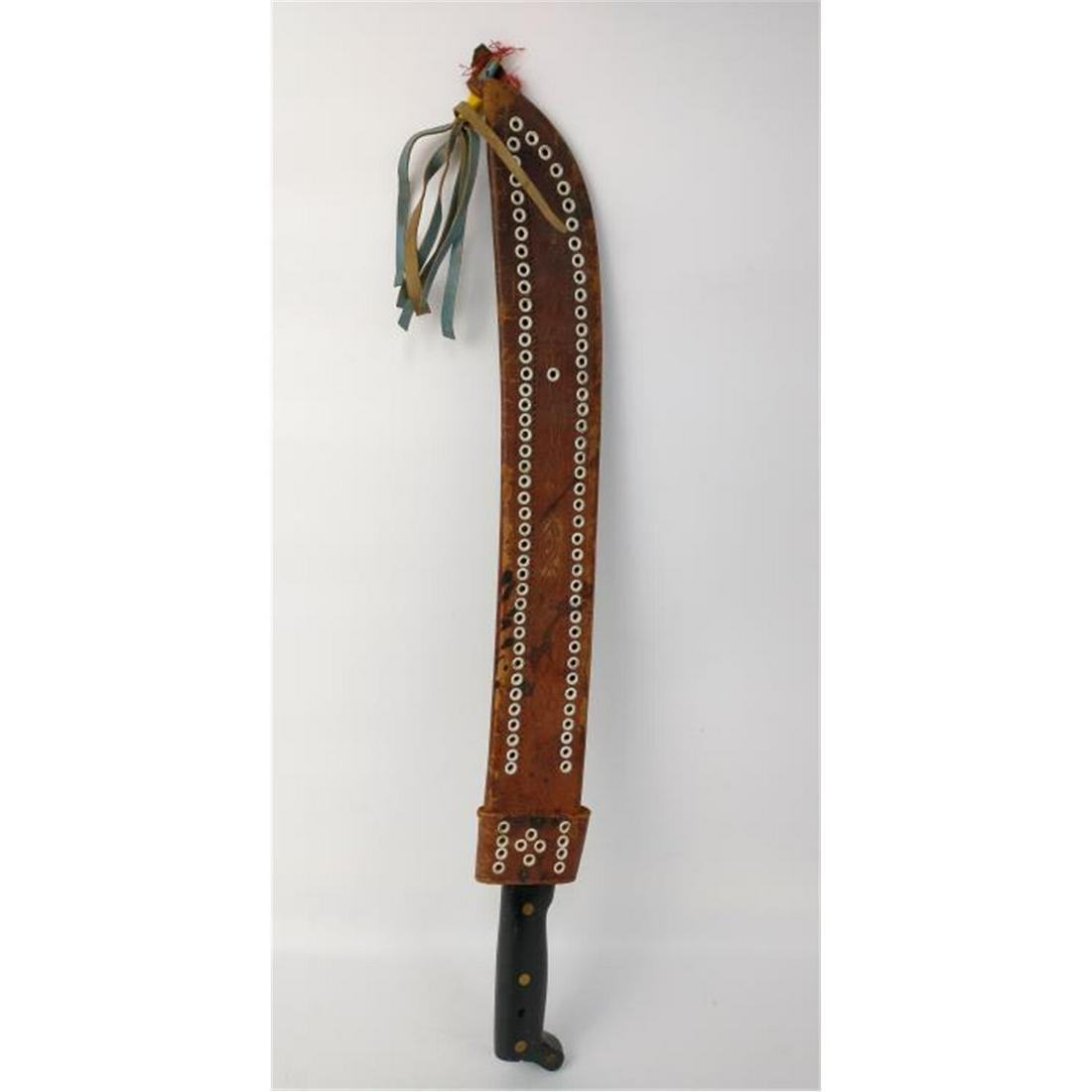 WWII Lapalma Machete w/ Leather Scabbard.: WWII Lapalma Machete w/ Leather Scabbard. Condition: As FoundDimensions: L-25.5"Provenance: From a New York City Estate.Please note the absence of a condition report does not imply that there are no c