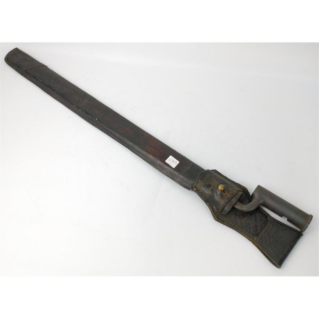 Rare US Revolutionary War Rifle Socket Bayonet: Rare Antique Revolutionary or Civil War Long Rifle Socket Bayonet w/ Leather Scabbard & Frog. Condition: As FoundDimensions: L-29"Provenance: From a New York City Estate. Please note the absence of a 