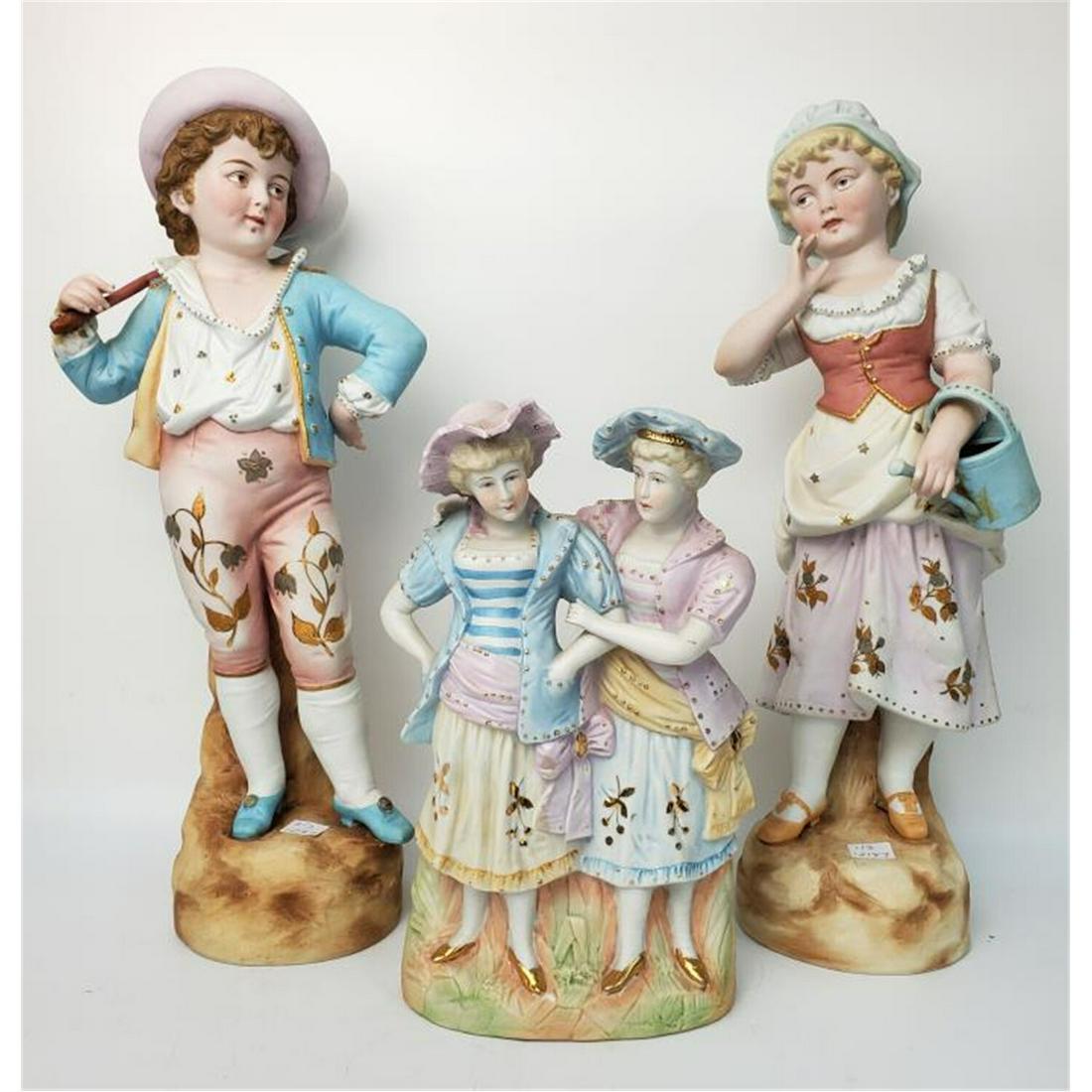 3 Large Chantilly Style German Porcelain Figurines: 3 Large Chantilly Style German Porcelain Figurines. Condition: Generally Good Condition. One Has Small Repair. Dimensions: Tallest H-18".Provenance: From A Upper East Side Manhattan NY Home.Please not