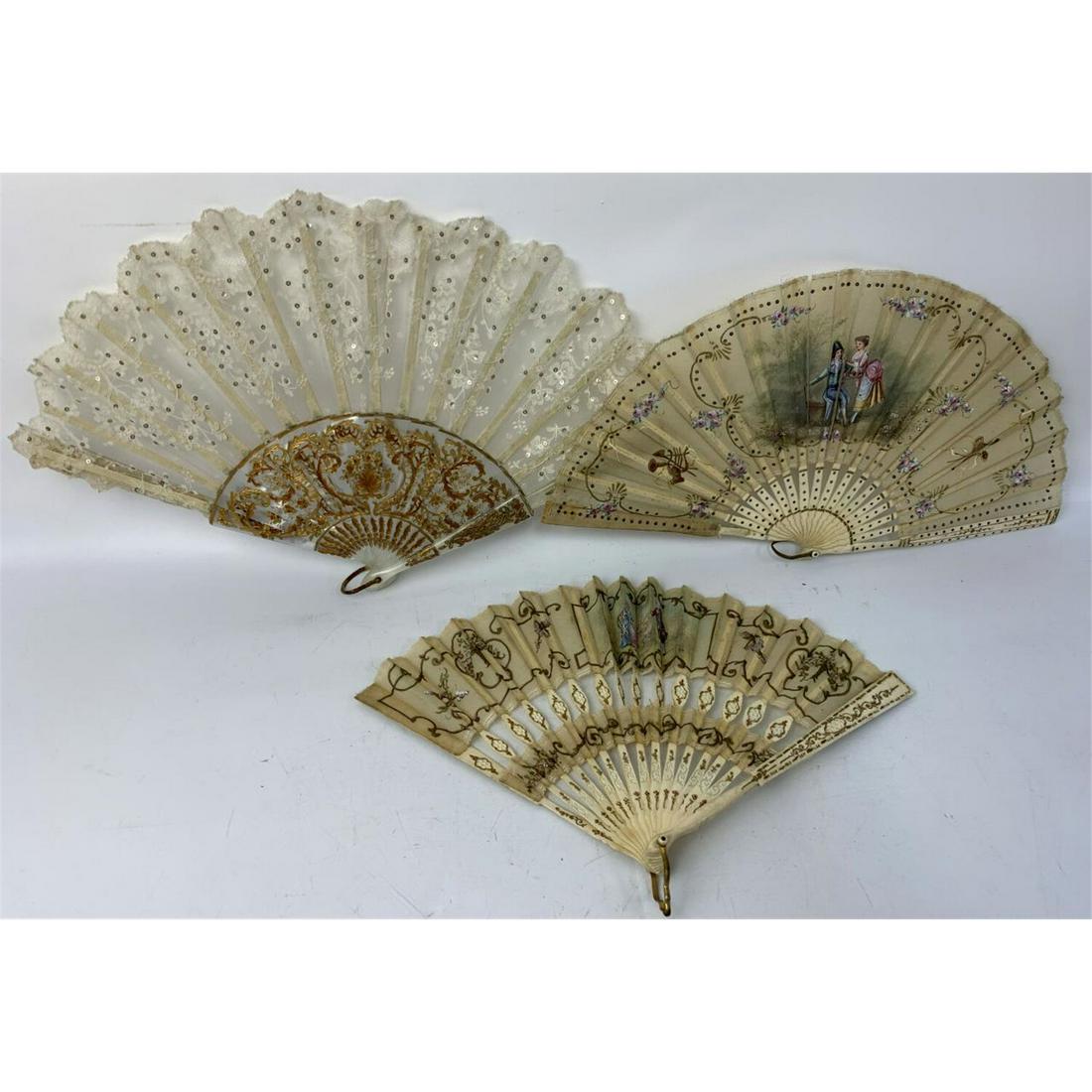 3 Antique European Fans, One with Lace (1 of 3)