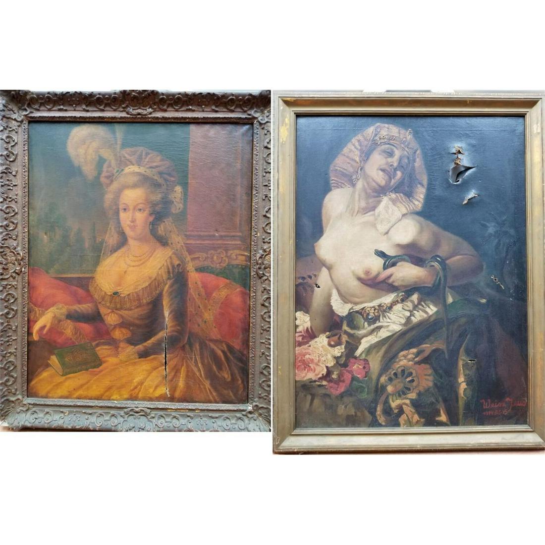 2 Large Antique Paintings Oil on Canvas (1 of 8)