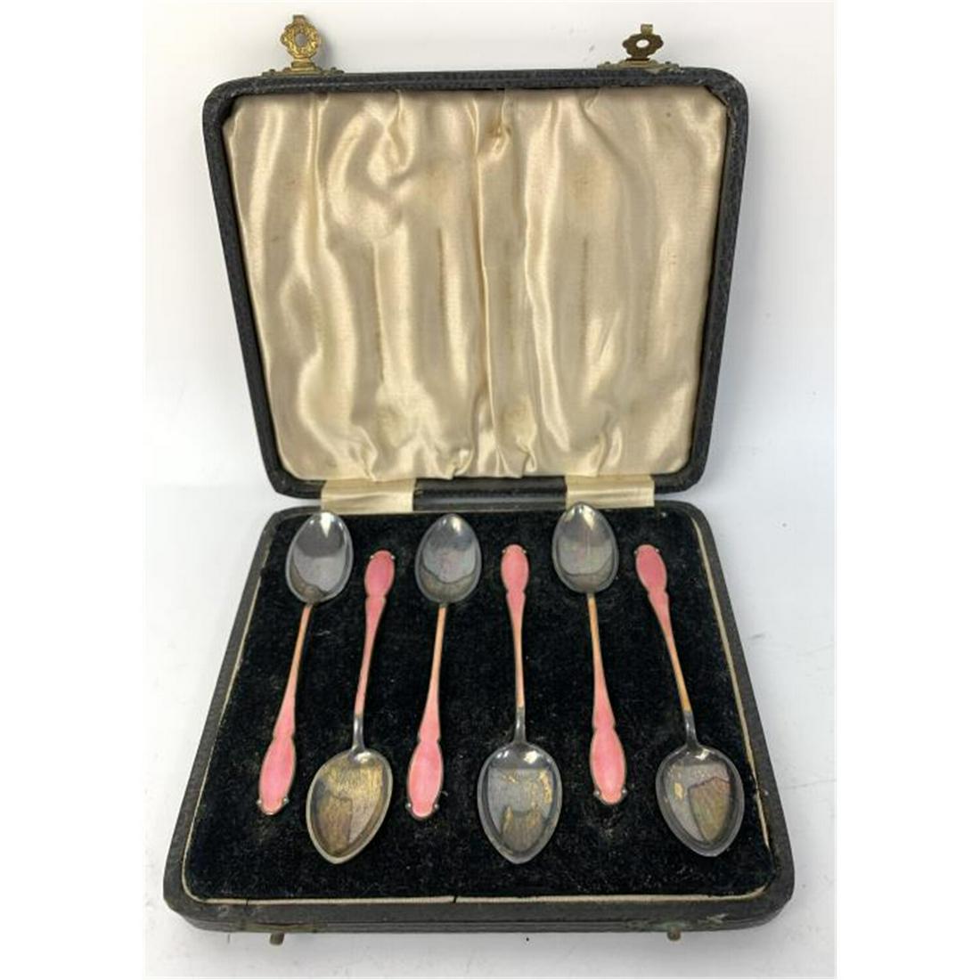 Old Sterling Silver Set of 6 Enameled Spoons (1 of 3)
