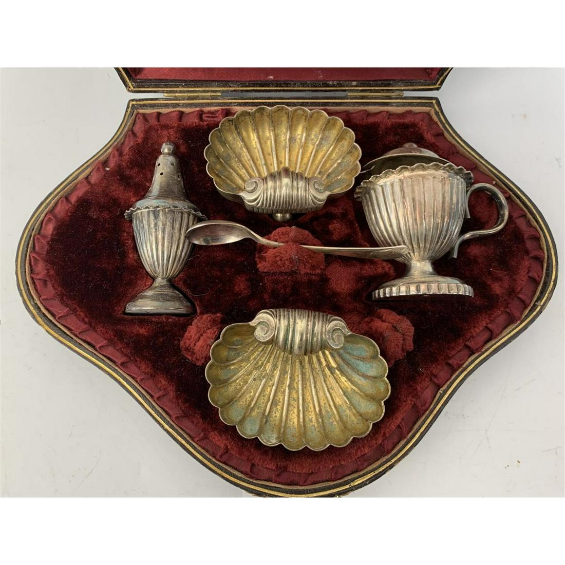 Antique 5 Piece English Silver Plate Salt & Pepper (1 of 4)