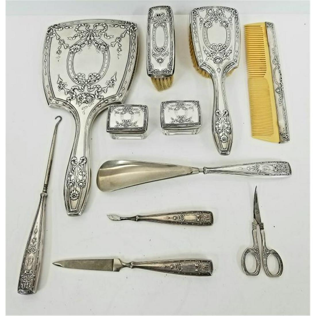 11 Piece Antique Gorham Sterling Silver Vanity Set (1 of 4)