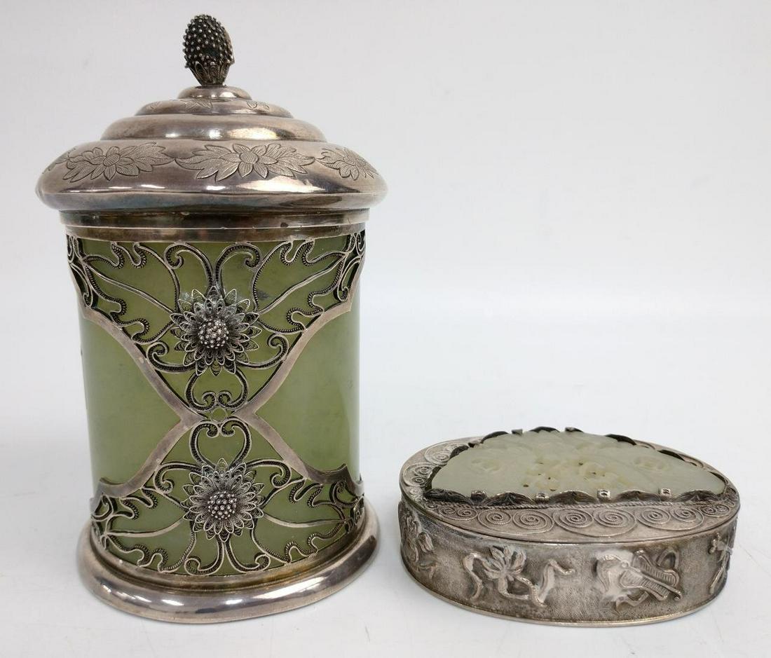 2 Antique Chinese Silver & Jade Covered Boxes (1 of 7)