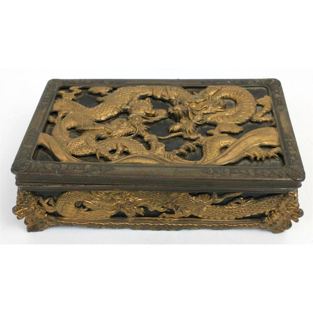 Early Chinese Metal & Wood Dragon Box (1 of 5)