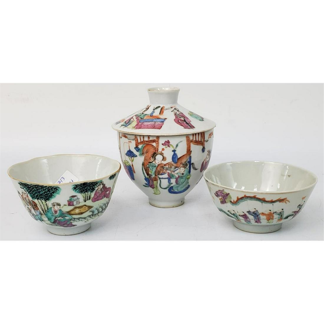 3 Antique Chinese Enameled Porcelain Items. (1 of 9)