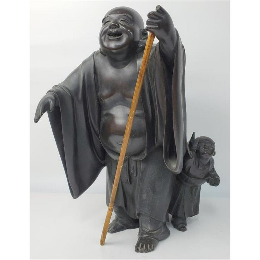 Antique Japanese Bronze Figure of Man & Child (1 of 5)