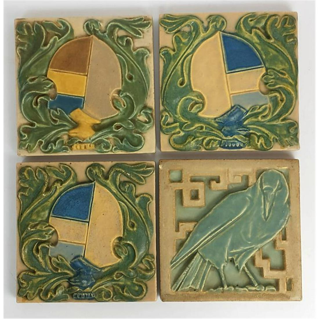 Lot of 4 Antique Rookwood Tiles. Various Designs. (1 of 6)
