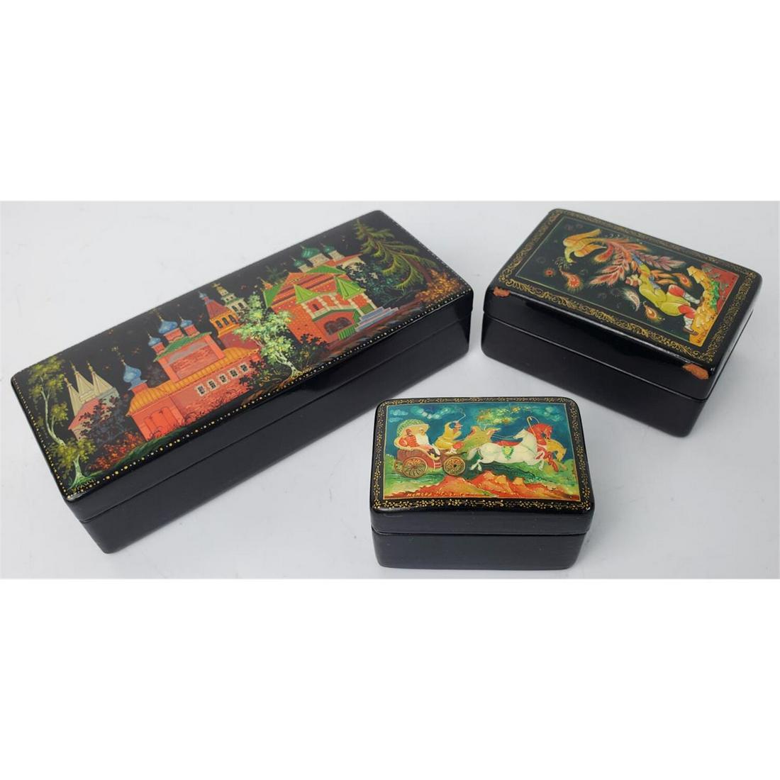 3 Vintage Russian Paper Mache Hand Painted Boxes (1 of 5)