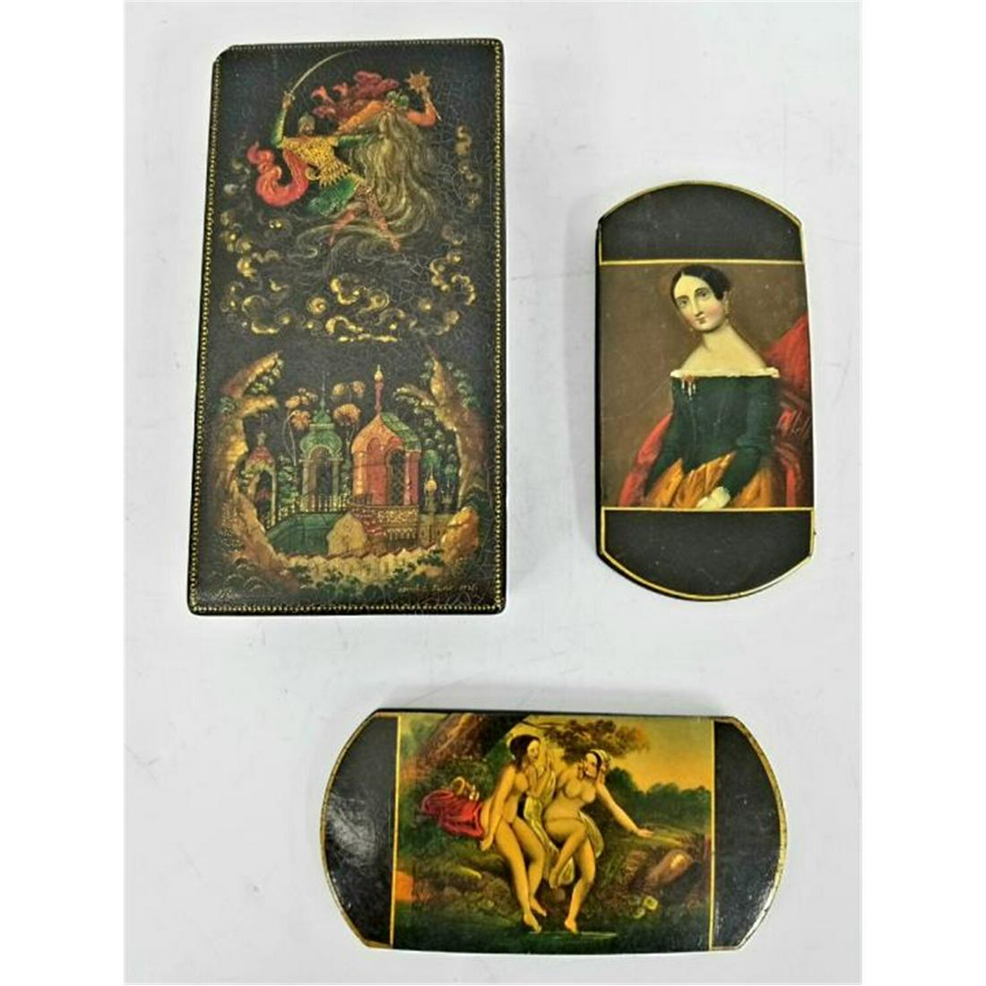 3 Antique Russian Hand Painted Lacquer Boxes (1 of 6)