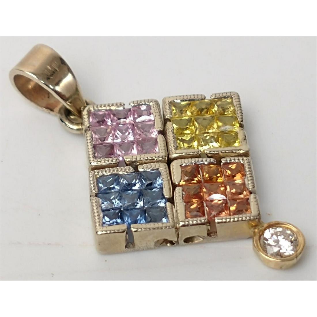 14K Gold, Diamond & Multi Color Sapphire Pedant (1 of 3)