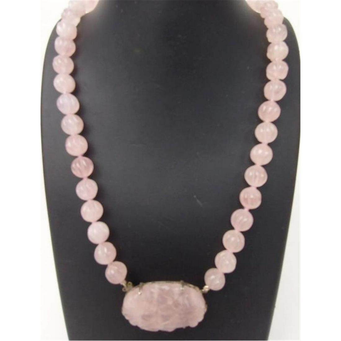 Rose Quartz Beaded Necklace with Sterling Silver (1 of 5)