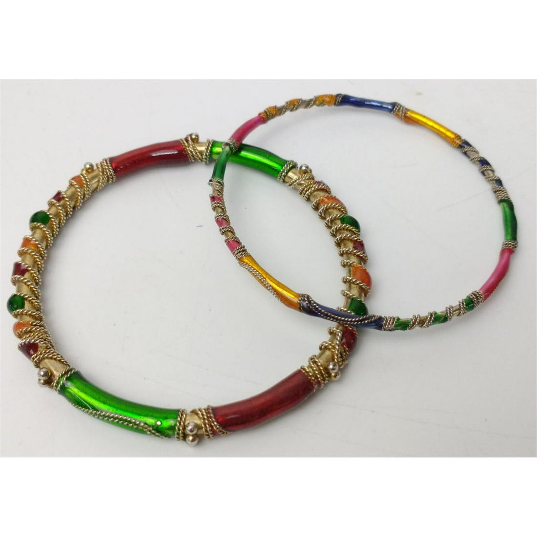 2 Chinese Enamel & Silver Bangle Bracelets (1 of 3)