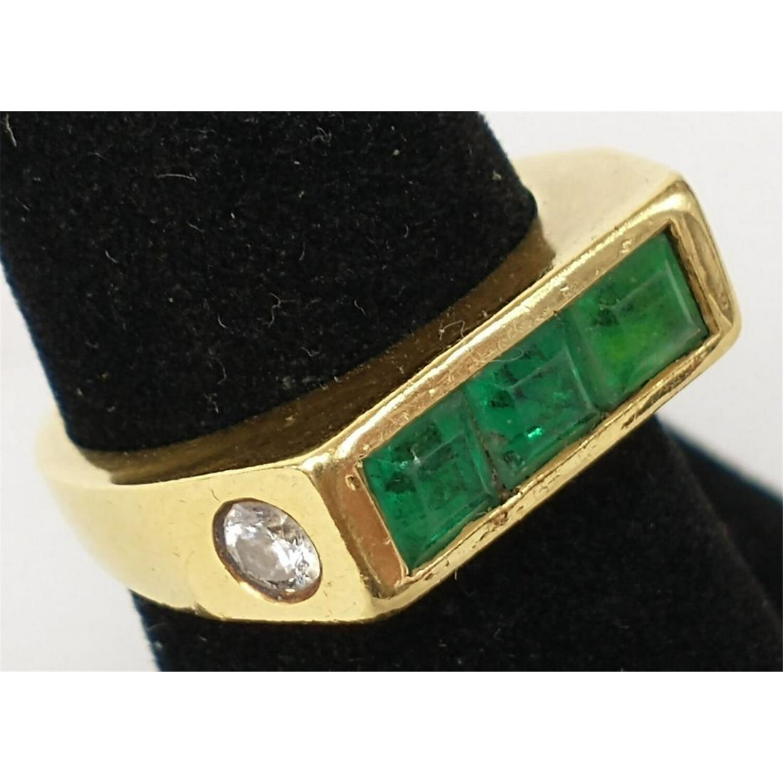 18K Gold Ring, Diamond & Emerald Ring (1 of 4)