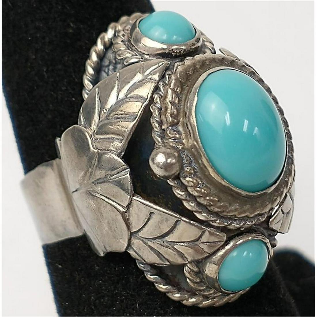 Sterling Silver & Turquoise Pre 1940's Poison Ring (1 of 6)