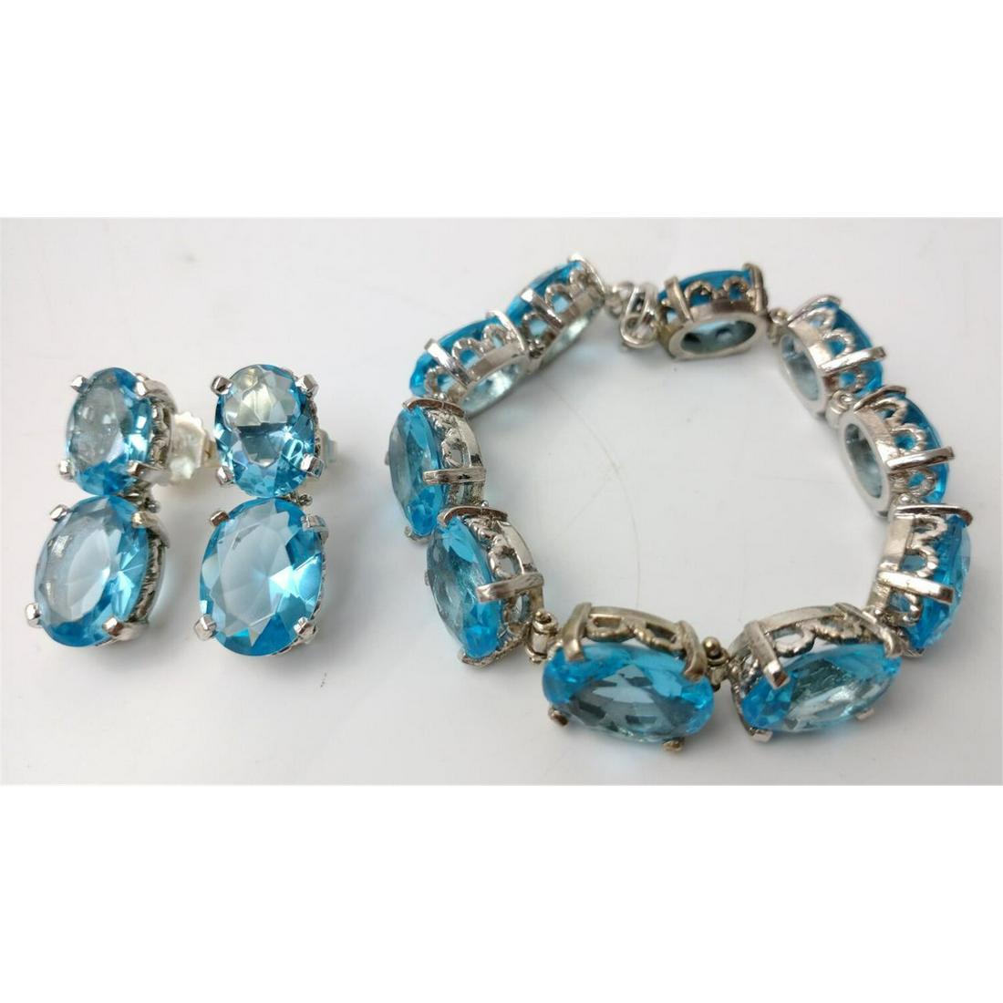 Sterling Silver & Blue Stone Bracelet & Earrings (1 of 3)