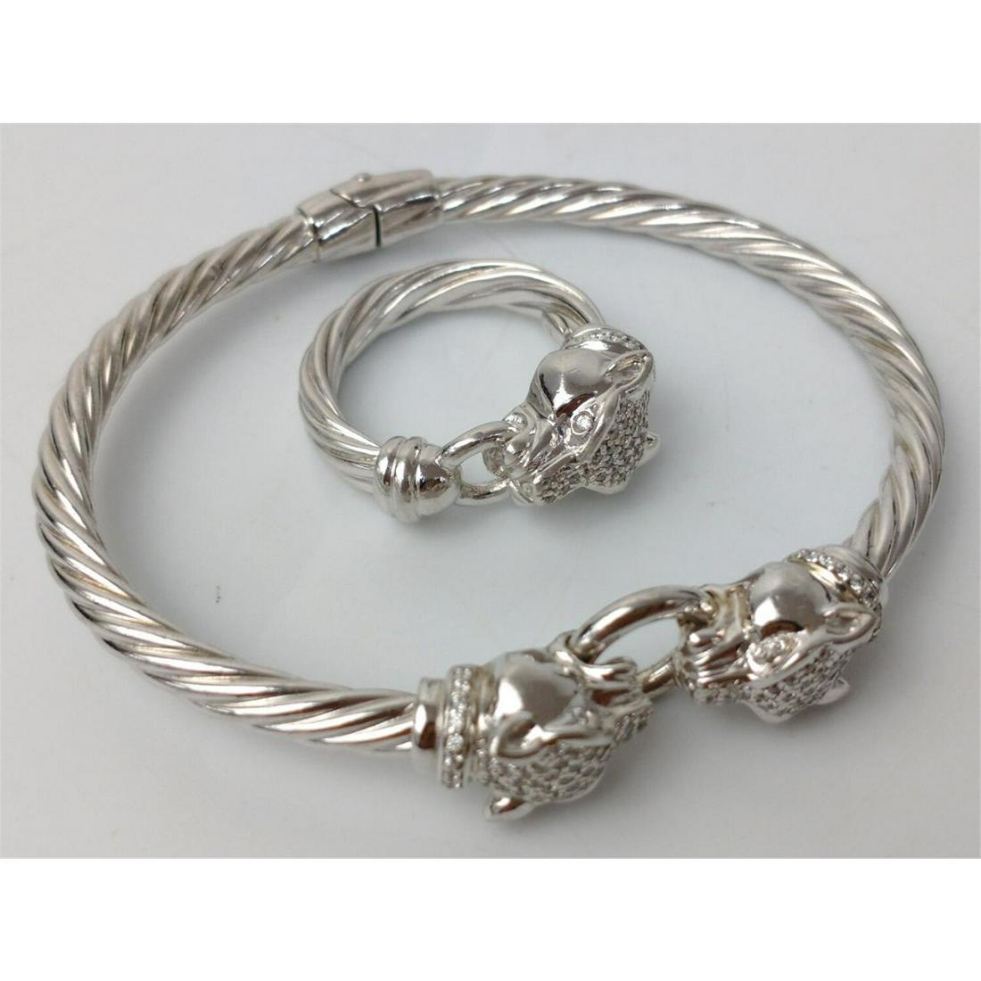 Sterling Silver Panther Cuff Bracelet & Ring. (1 of 4)