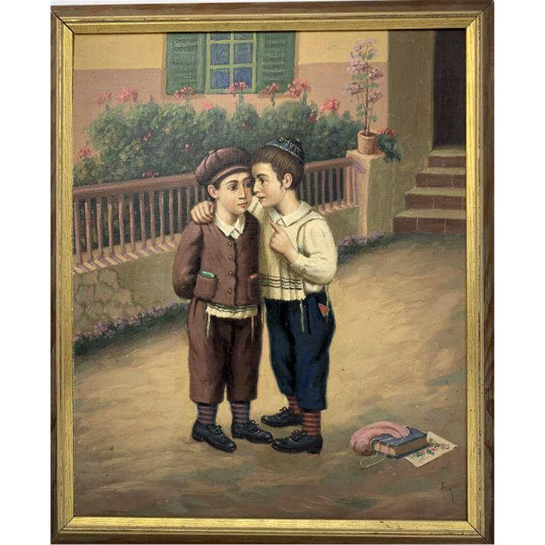 Signed Judaica Vintage Painting, Oil on Board (1 of 3)